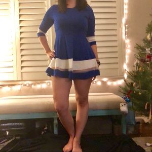 Cobalt blue & white 3/4 sleeve flouncy dress
